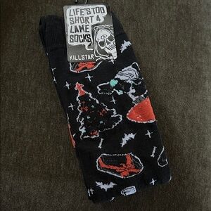 NEW Killstar Black Socks with Red and White goth holiday Christmas Graphics